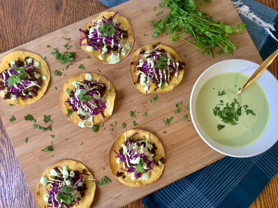 Tostadas on a Wooden Board with Toppings