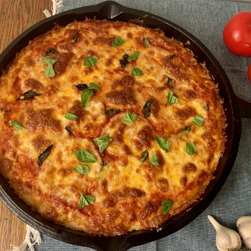 Cast-Iron Margherita Pizza with Cheesy Crust