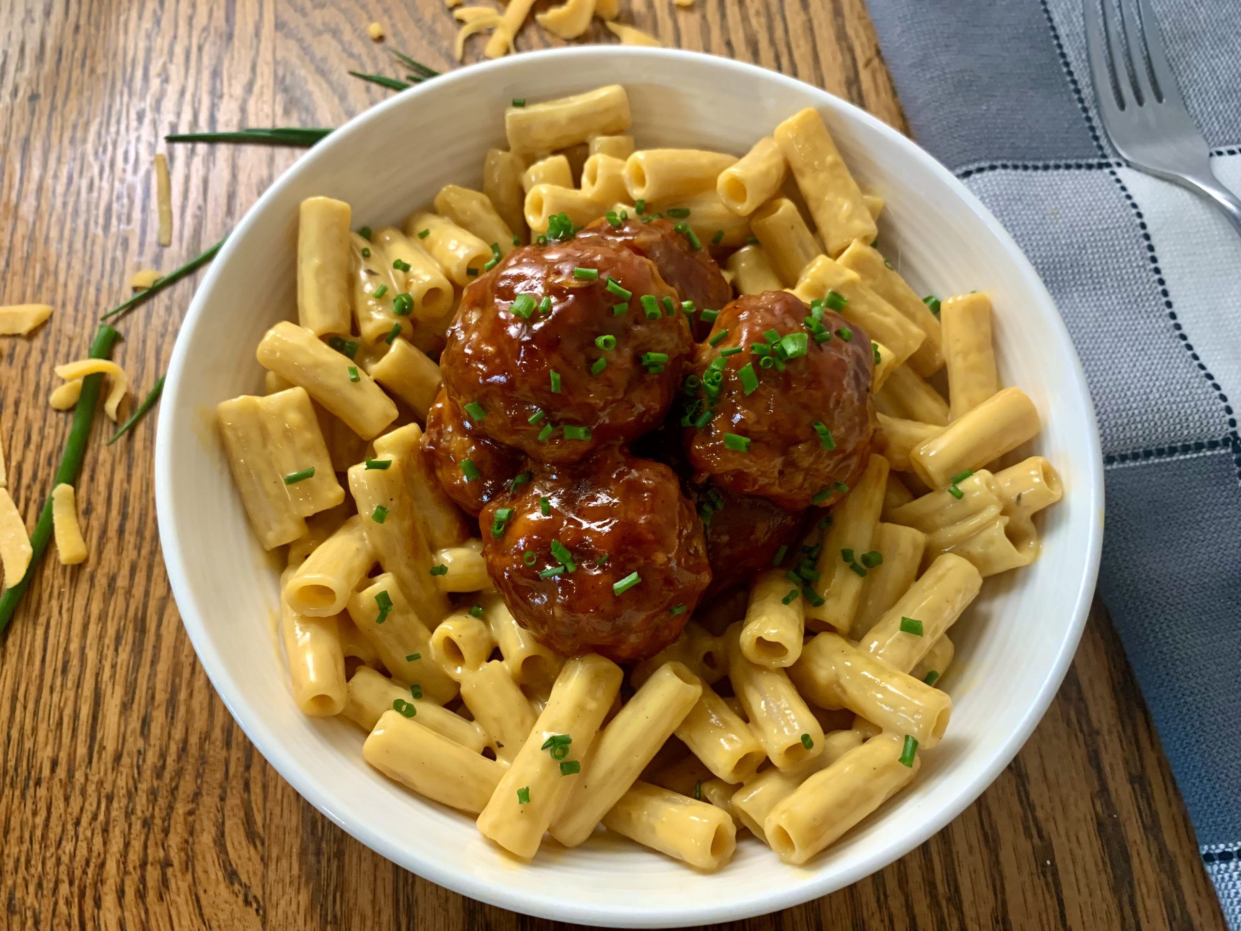 BBQ Meatball-Topped Mac & Cheese