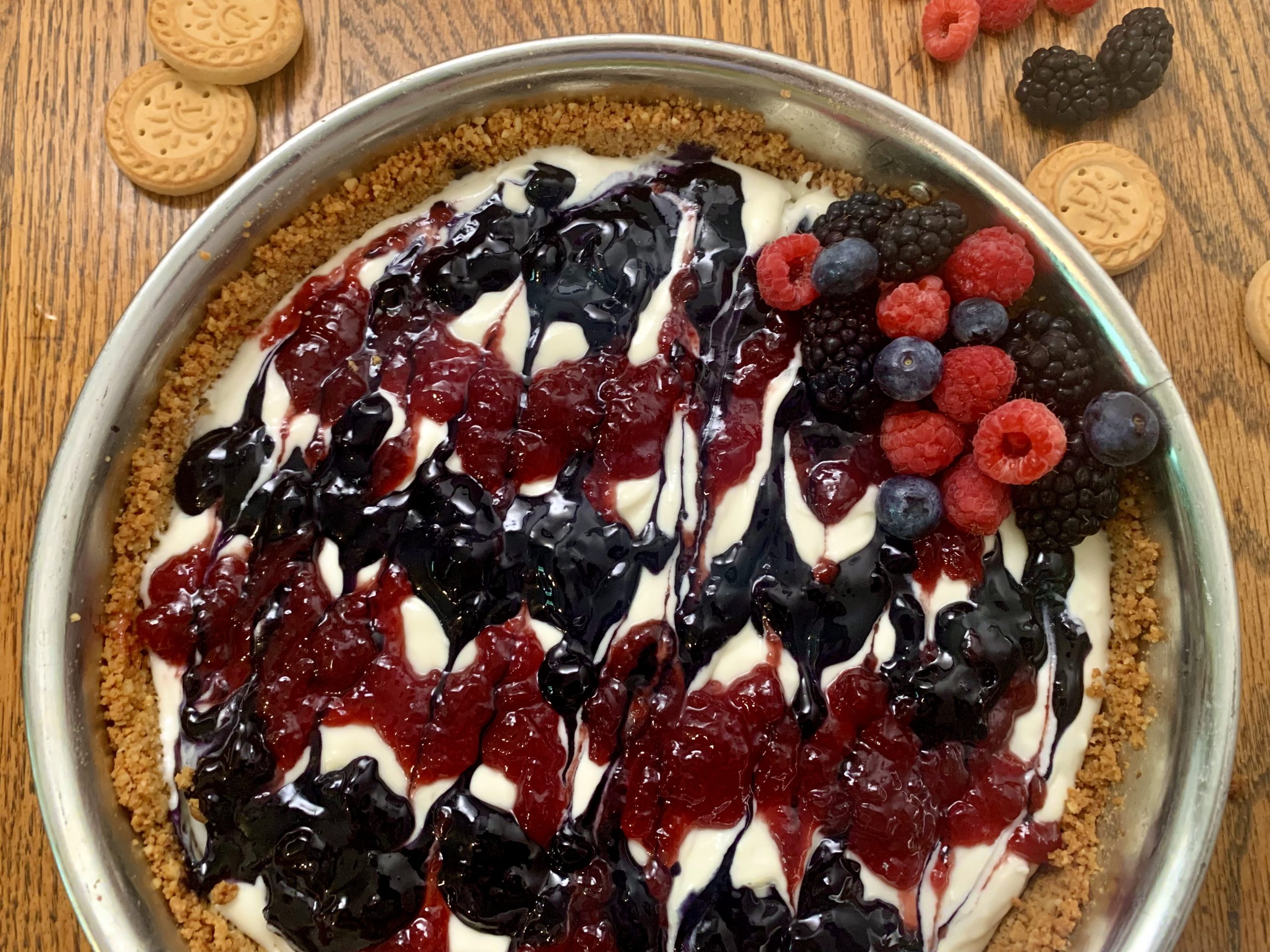 Red Raspberry, White Chocolate, and Blueberry Cheesecake Tart